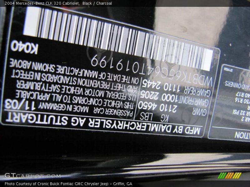 Black / Charcoal 2004 Mercedes-Benz CLK 320 Cabriolet