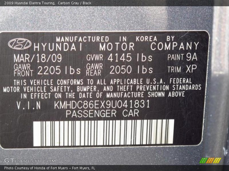 Carbon Gray / Black 2009 Hyundai Elantra Touring