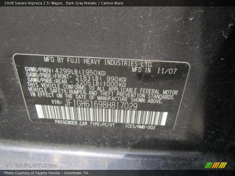 Dark Gray Metallic / Carbon Black 2008 Subaru Impreza 2.5i Wagon