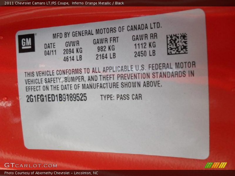 Inferno Orange Metallic / Black 2011 Chevrolet Camaro LT/RS Coupe