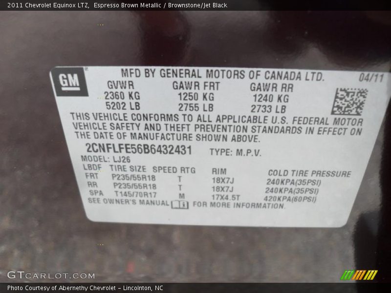 Espresso Brown Metallic / Brownstone/Jet Black 2011 Chevrolet Equinox LTZ