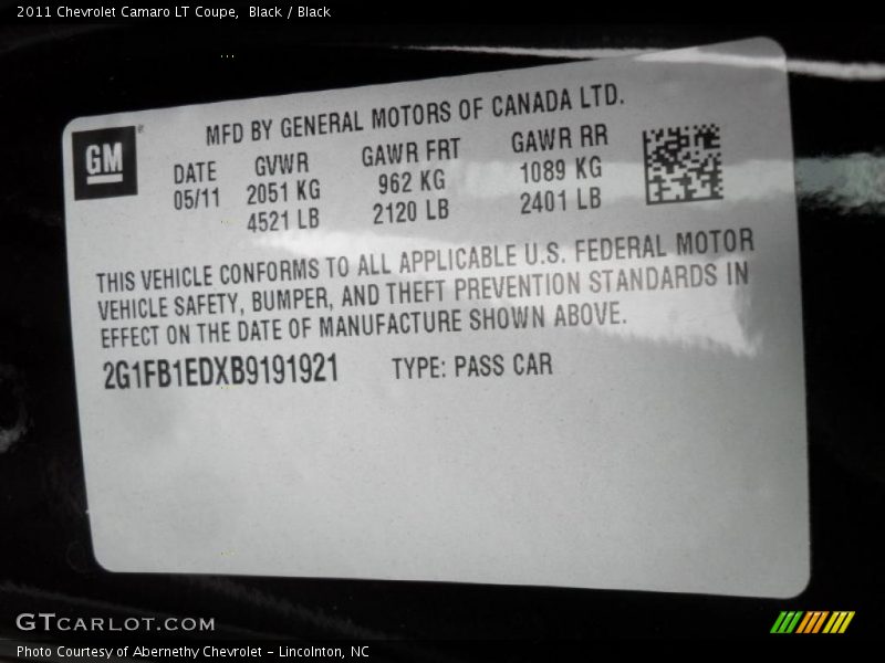 Black / Black 2011 Chevrolet Camaro LT Coupe