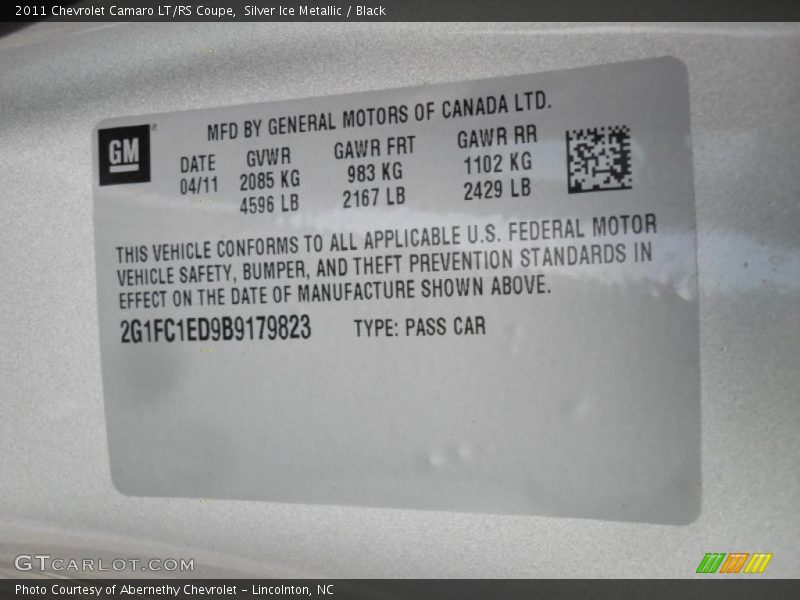 Silver Ice Metallic / Black 2011 Chevrolet Camaro LT/RS Coupe