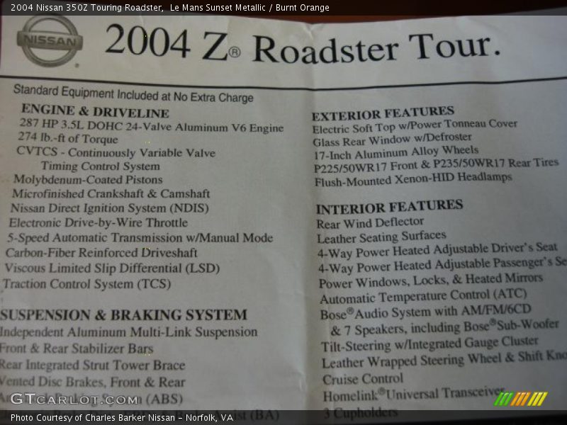 Le Mans Sunset Metallic / Burnt Orange 2004 Nissan 350Z Touring Roadster