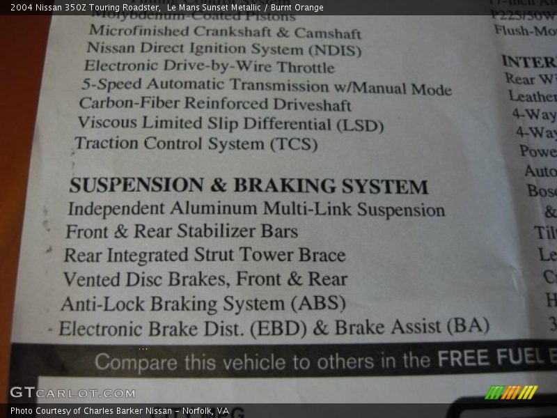 Le Mans Sunset Metallic / Burnt Orange 2004 Nissan 350Z Touring Roadster