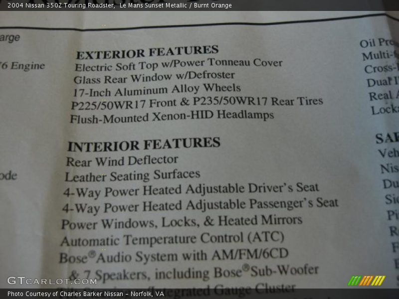 Le Mans Sunset Metallic / Burnt Orange 2004 Nissan 350Z Touring Roadster