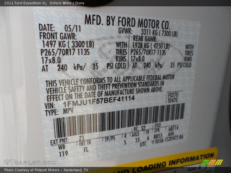 Oxford White / Stone 2011 Ford Expedition XL
