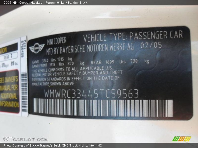 Pepper White / Panther Black 2005 Mini Cooper Hardtop