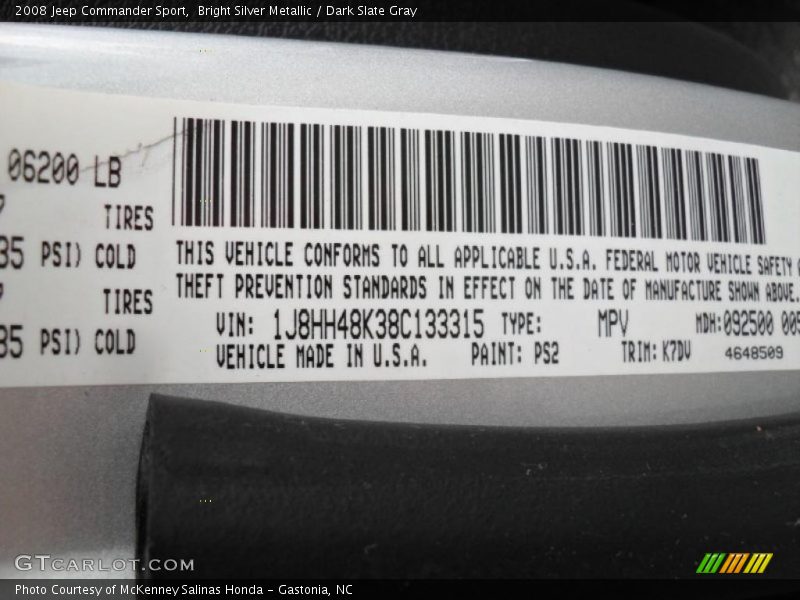 Bright Silver Metallic / Dark Slate Gray 2008 Jeep Commander Sport