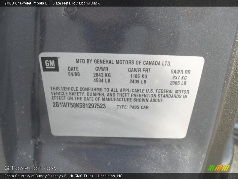Slate Metallic / Ebony Black 2008 Chevrolet Impala LT