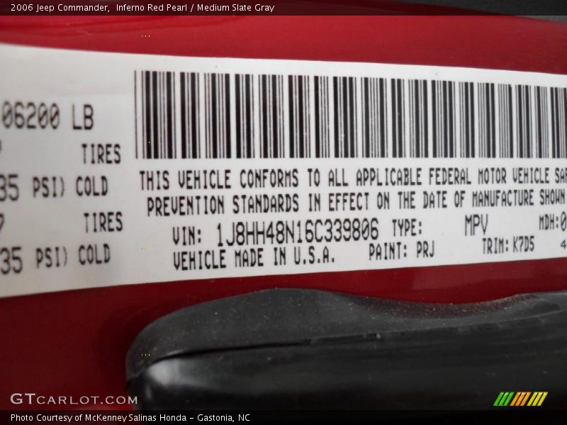 Inferno Red Pearl / Medium Slate Gray 2006 Jeep Commander