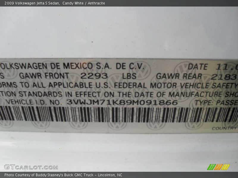 Candy White / Anthracite 2009 Volkswagen Jetta S Sedan