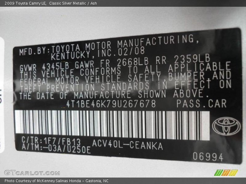 Classic Silver Metallic / Ash 2009 Toyota Camry LE