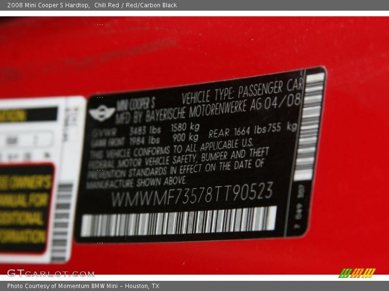 Chili Red / Red/Carbon Black 2008 Mini Cooper S Hardtop