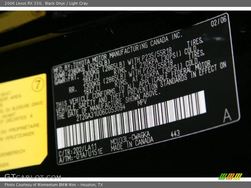 Black Onyx / Light Gray 2006 Lexus RX 330
