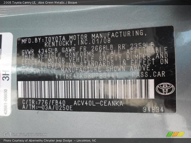 Aloe Green Metallic / Bisque 2008 Toyota Camry LE