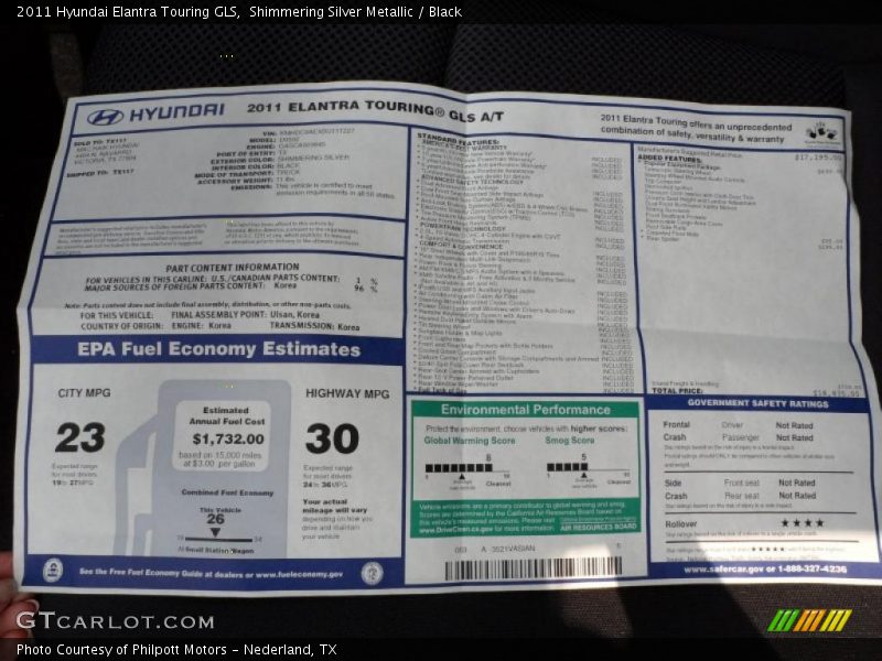  2011 Elantra Touring GLS Window Sticker