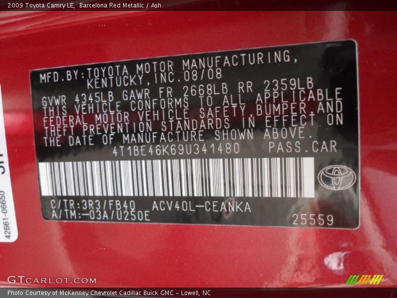 Barcelona Red Metallic / Ash 2009 Toyota Camry LE