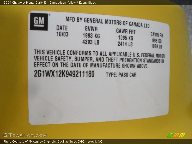 Competition Yellow / Ebony Black 2004 Chevrolet Monte Carlo SS