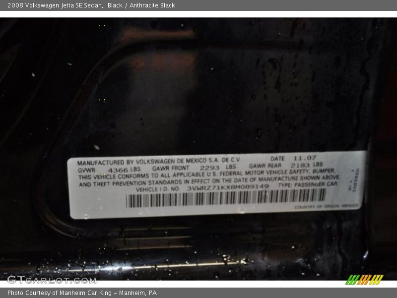 Black / Anthracite Black 2008 Volkswagen Jetta SE Sedan