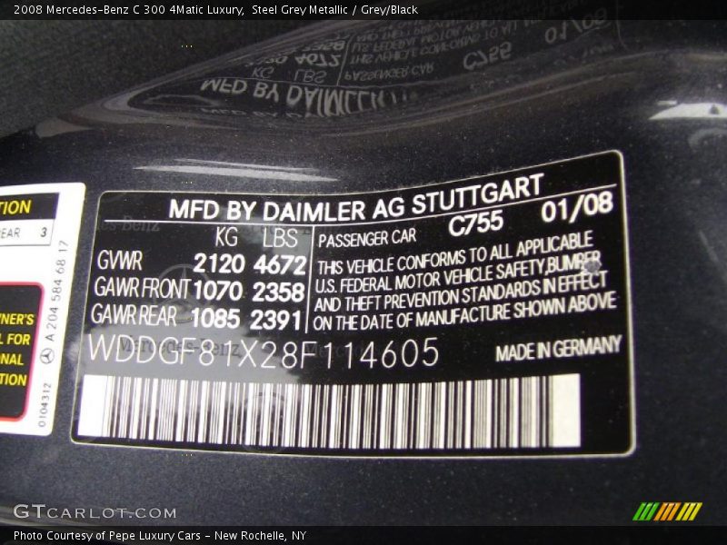 Steel Grey Metallic / Grey/Black 2008 Mercedes-Benz C 300 4Matic Luxury