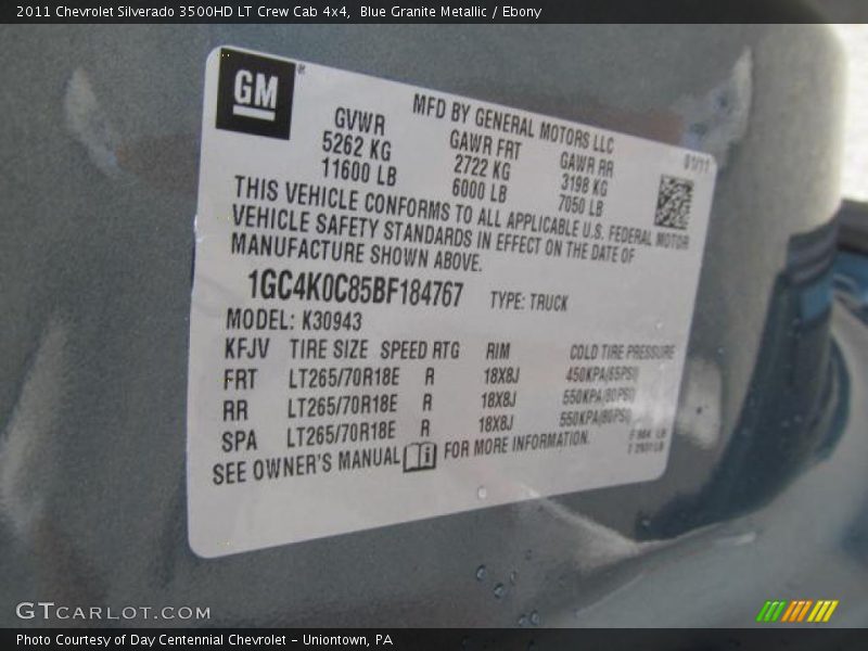 Blue Granite Metallic / Ebony 2011 Chevrolet Silverado 3500HD LT Crew Cab 4x4