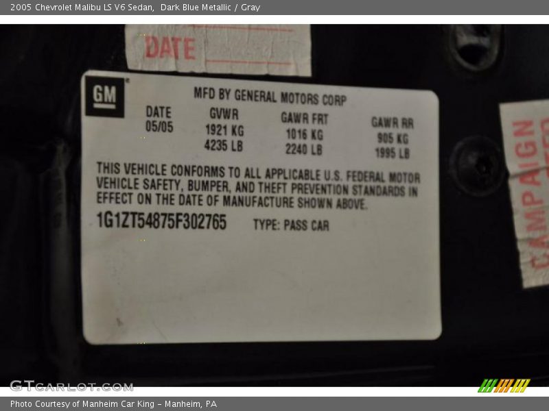 Dark Blue Metallic / Gray 2005 Chevrolet Malibu LS V6 Sedan