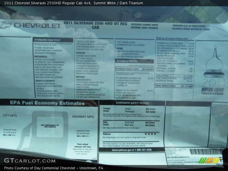  2011 Silverado 2500HD Regular Cab 4x4 Window Sticker