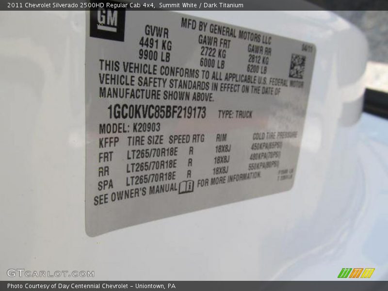 Summit White / Dark Titanium 2011 Chevrolet Silverado 2500HD Regular Cab 4x4