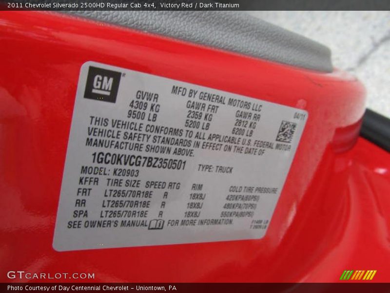 Victory Red / Dark Titanium 2011 Chevrolet Silverado 2500HD Regular Cab 4x4