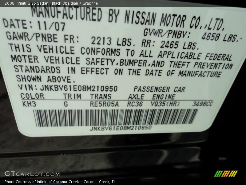 Black Obsidian / Graphite 2008 Infiniti G 35 Sedan