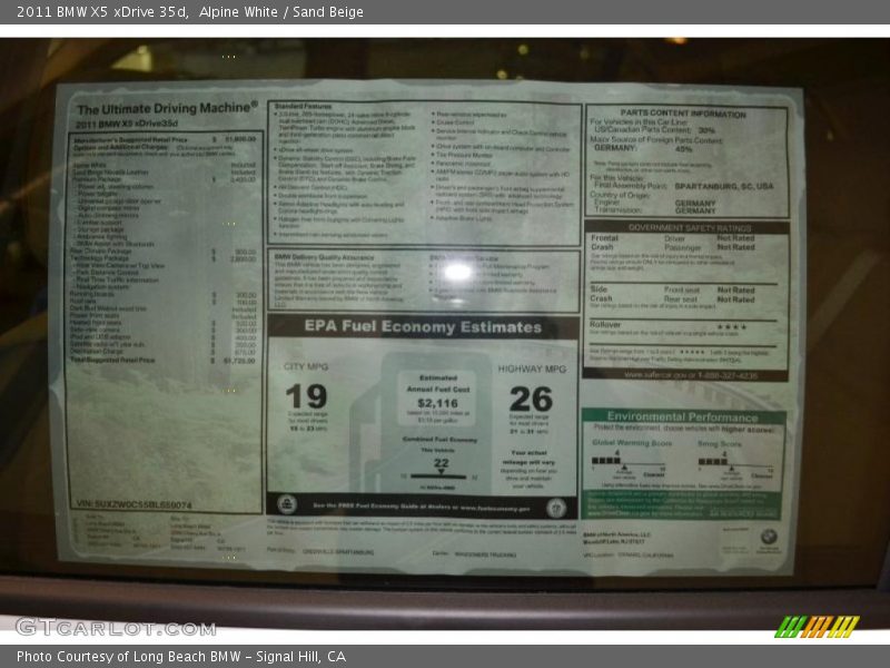  2011 X5 xDrive 35d Window Sticker