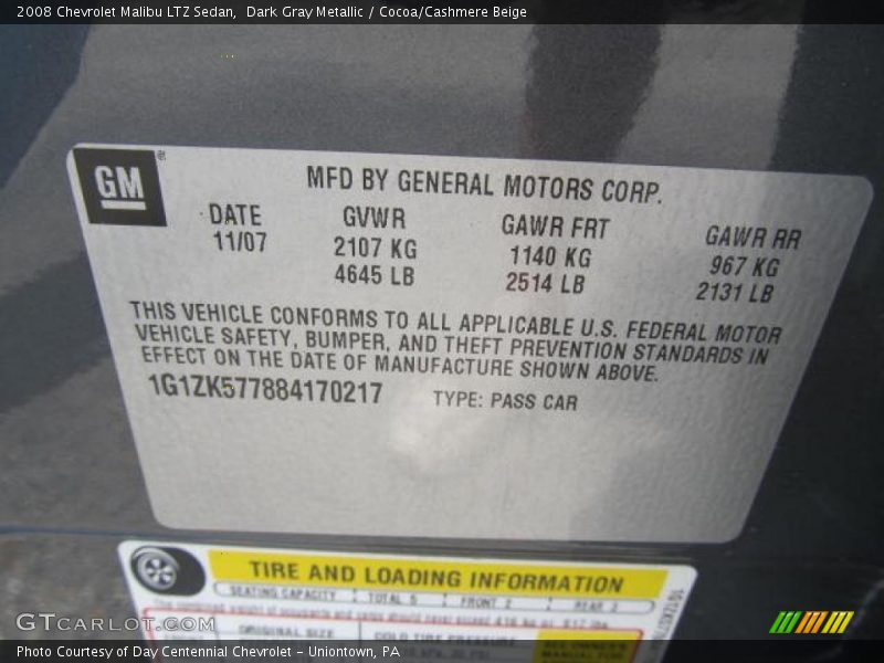 Dark Gray Metallic / Cocoa/Cashmere Beige 2008 Chevrolet Malibu LTZ Sedan