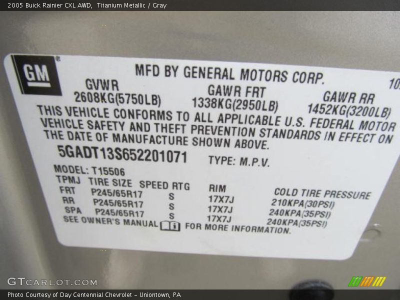 Titanium Metallic / Gray 2005 Buick Rainier CXL AWD