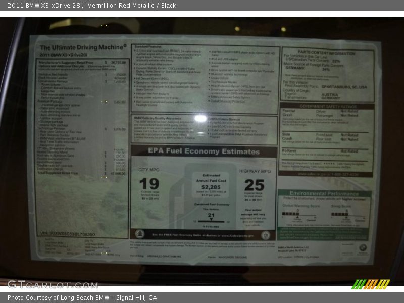  2011 X3 xDrive 28i Window Sticker