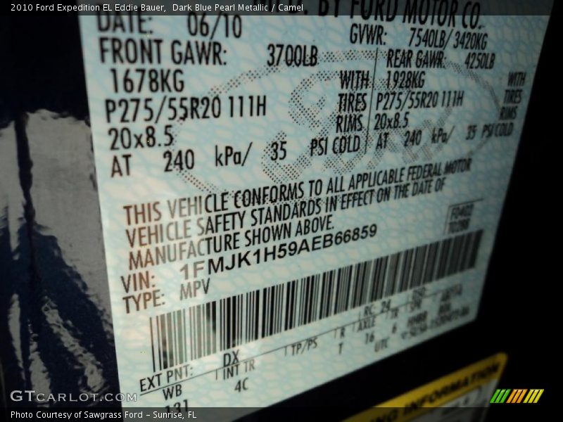 2010 Expedition EL Eddie Bauer Dark Blue Pearl Metallic Color Code DX