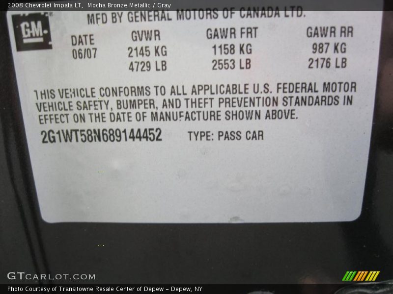Mocha Bronze Metallic / Gray 2008 Chevrolet Impala LT