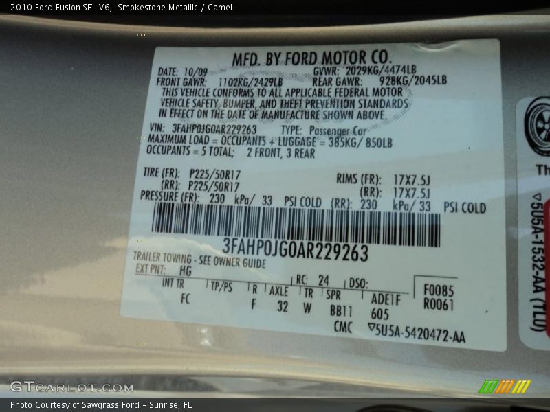 Smokestone Metallic / Camel 2010 Ford Fusion SEL V6