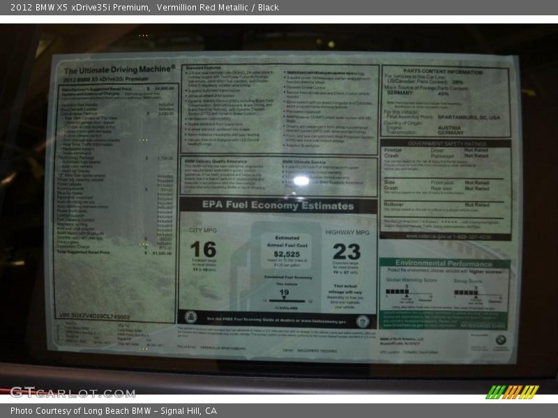  2012 X5 xDrive35i Premium Window Sticker