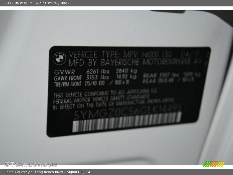 Alpine White / Black 2012 BMW X6 M