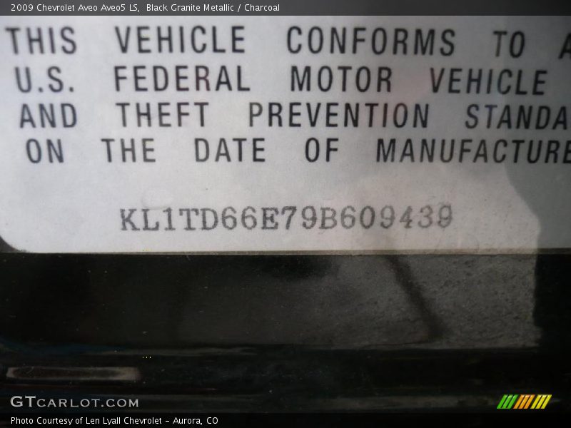 Black Granite Metallic / Charcoal 2009 Chevrolet Aveo Aveo5 LS