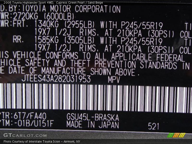 Cypress Green Pearl / Sand Beige 2008 Toyota Highlander Sport 4WD