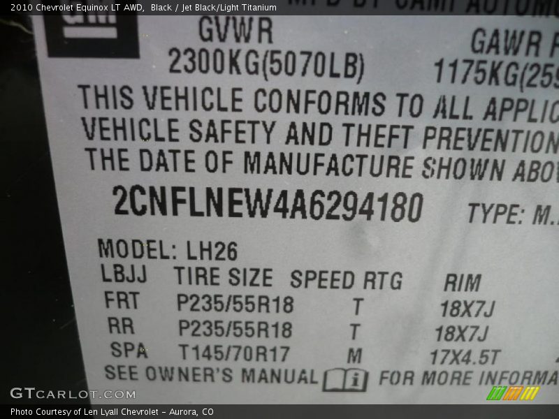 Black / Jet Black/Light Titanium 2010 Chevrolet Equinox LT AWD