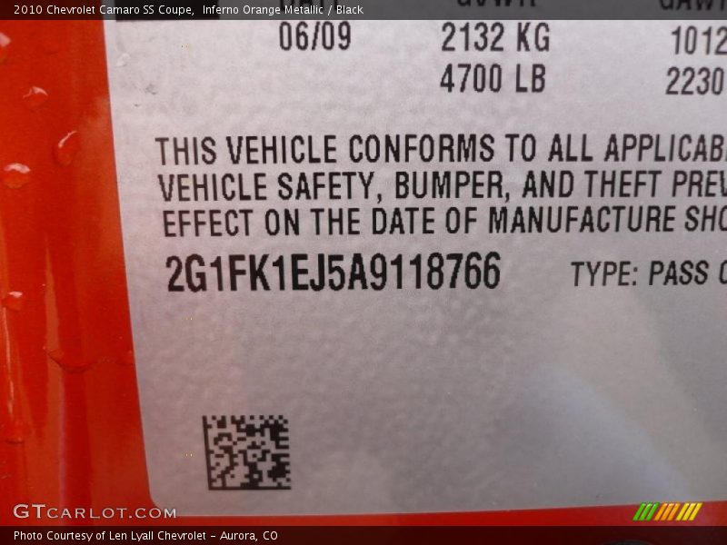 Inferno Orange Metallic / Black 2010 Chevrolet Camaro SS Coupe