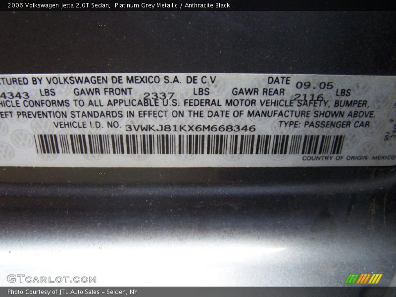 Platinum Grey Metallic / Anthracite Black 2006 Volkswagen Jetta 2.0T Sedan