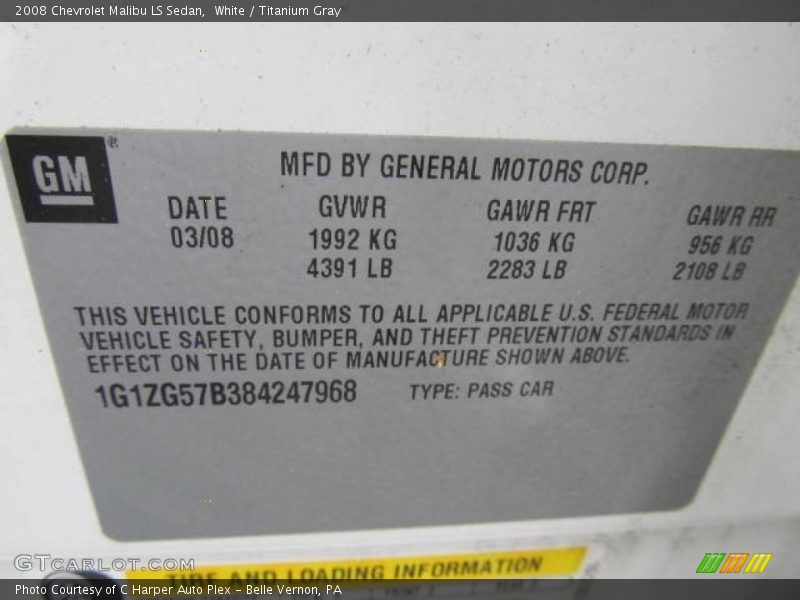 White / Titanium Gray 2008 Chevrolet Malibu LS Sedan