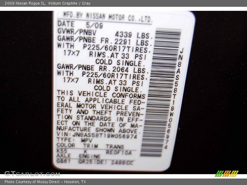 Iridium Graphite / Gray 2009 Nissan Rogue SL