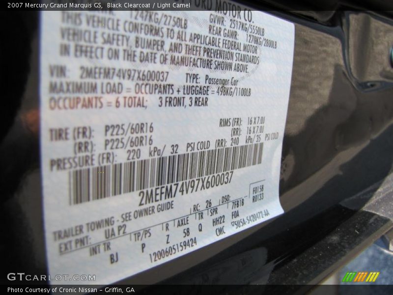 Black Clearcoat / Light Camel 2007 Mercury Grand Marquis GS