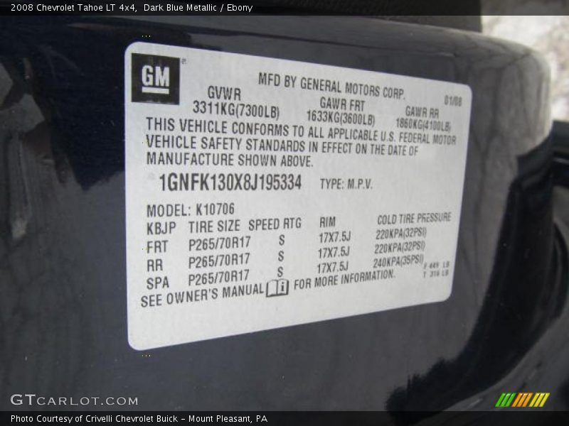 Dark Blue Metallic / Ebony 2008 Chevrolet Tahoe LT 4x4
