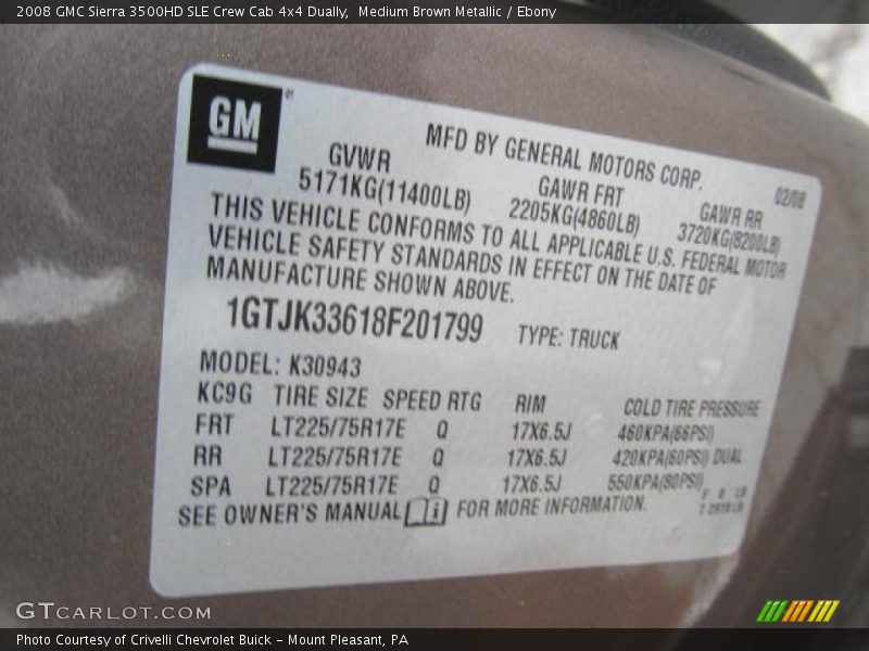 Medium Brown Metallic / Ebony 2008 GMC Sierra 3500HD SLE Crew Cab 4x4 Dually